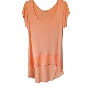 Bongo Womens Size XL Peach High/Low Scoop Neck Chiffon Trim Top/Tunic